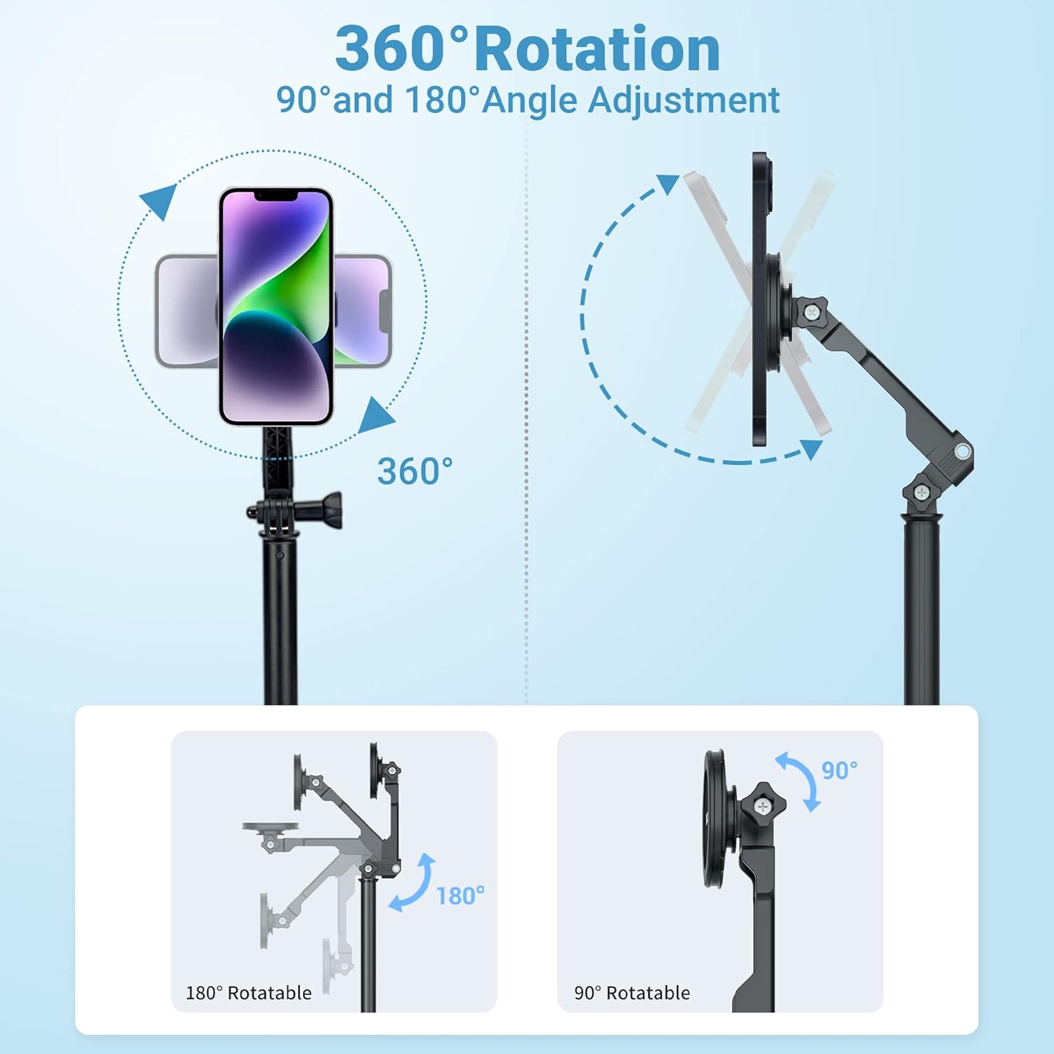 JJC Strong Magnetic Phone Desk Stand Compatible with MagSafe for iPhone 17 16 15 14 13 12 Pro Max Plus, MagSafe Case & All Smartphones, Height & Angle Adjustable iPhone Stand with Remote Control