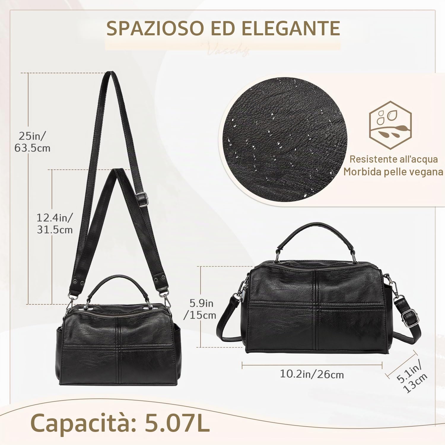 VASCHY Borse Donna a Tracolla Borse Spalla Pelle Borse a Mano Donne Borsetta Moda Borse Tote con Manico Superiore