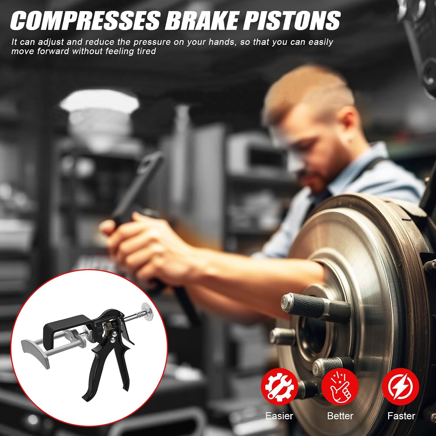 Techni Edge Dual Piston Brake Caliper Compressor, 25750 Brake Pad Spreader Tool, Disc Brake Caliper Compression Tool Compatible with Most Cars and Light Trucks, Double Piston Brake Pad Replacement