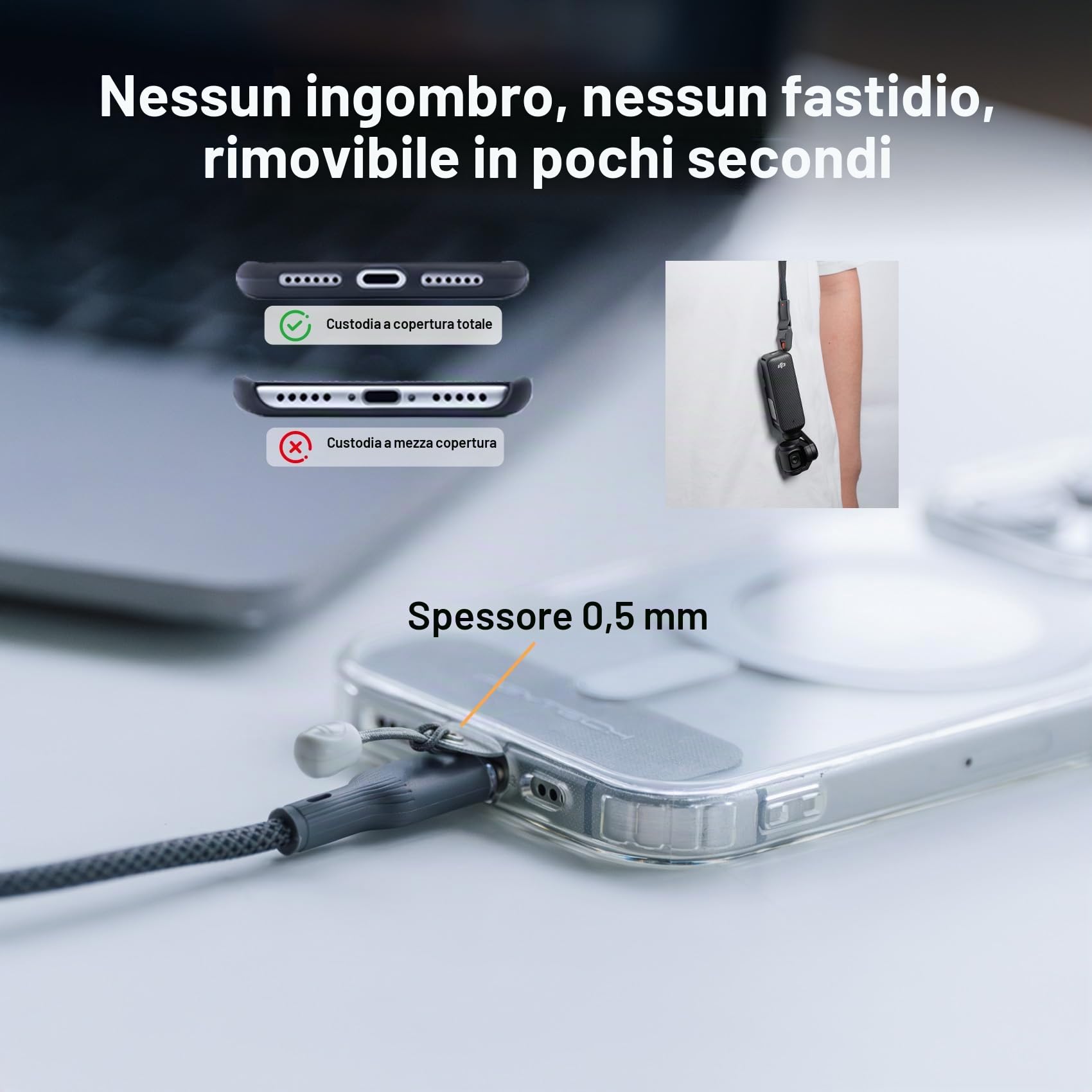 PGYTECH LinkGo Tracolla Fotografica per Smartphone, Cinturino in Nylon Regolabile, con Perla a Sgancio Rapido e Panno di Pulizia, Compatibile con iPhone, Android e Altri Smartphone