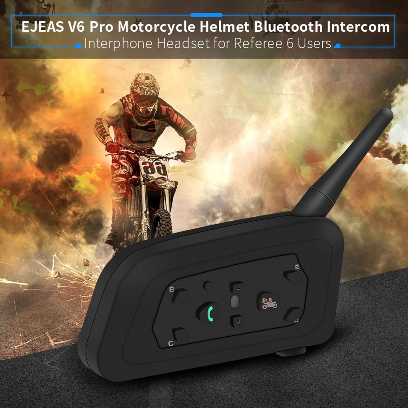 Tbest V6 Pro Intercomunicador Bluetooth para Motocicleta Interfono para 6 Conductores Comunicación Alcance de 800 Metros Bluetooth 5.1 para Casco con Tiempo de Conversación de 29 Horas (Bolsas dobles)