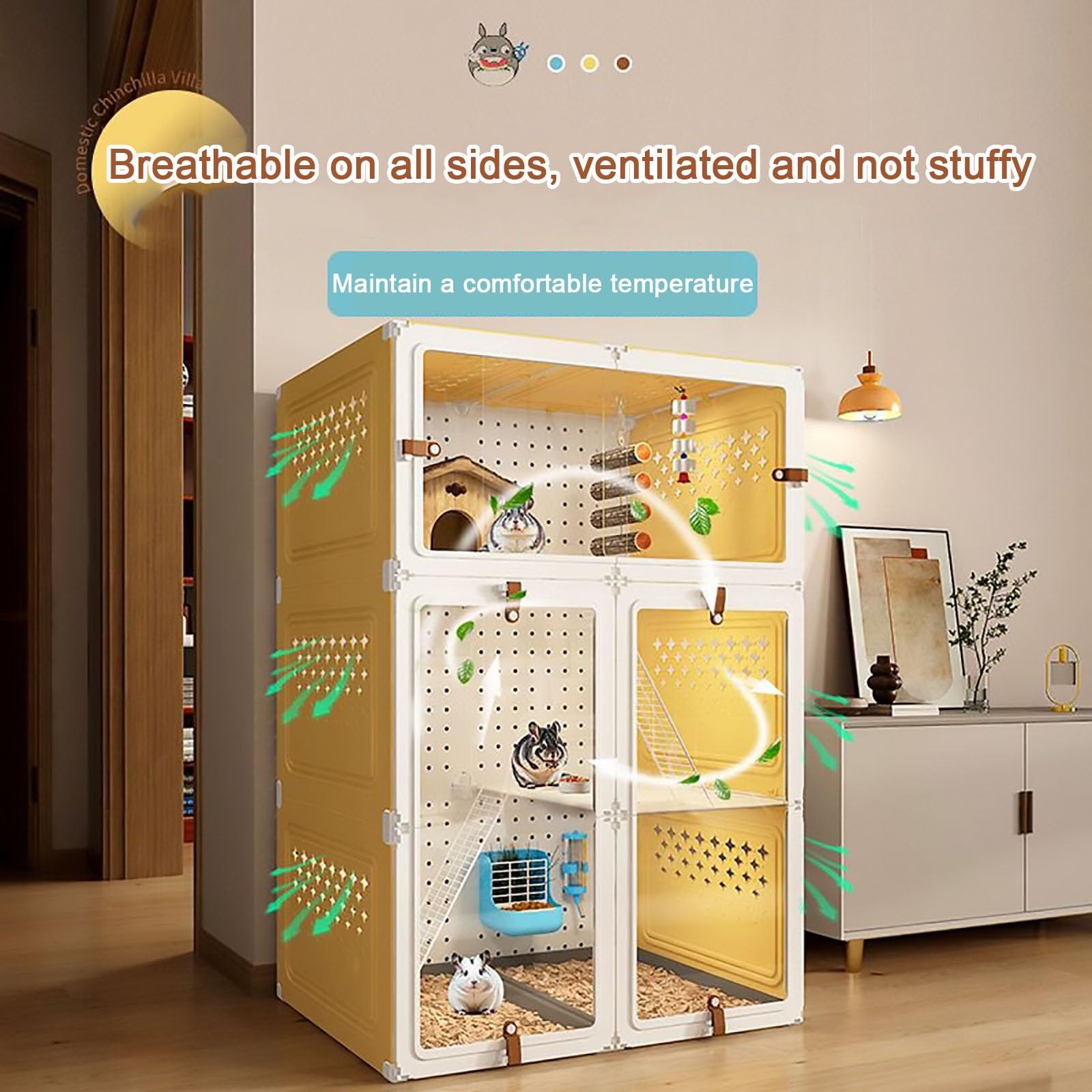 Chinchilla - Jaula para animales pequeños con ventilación de cuatro lados, paneles de paisajismo de bricolaje, 70 x 45 x 105 cm