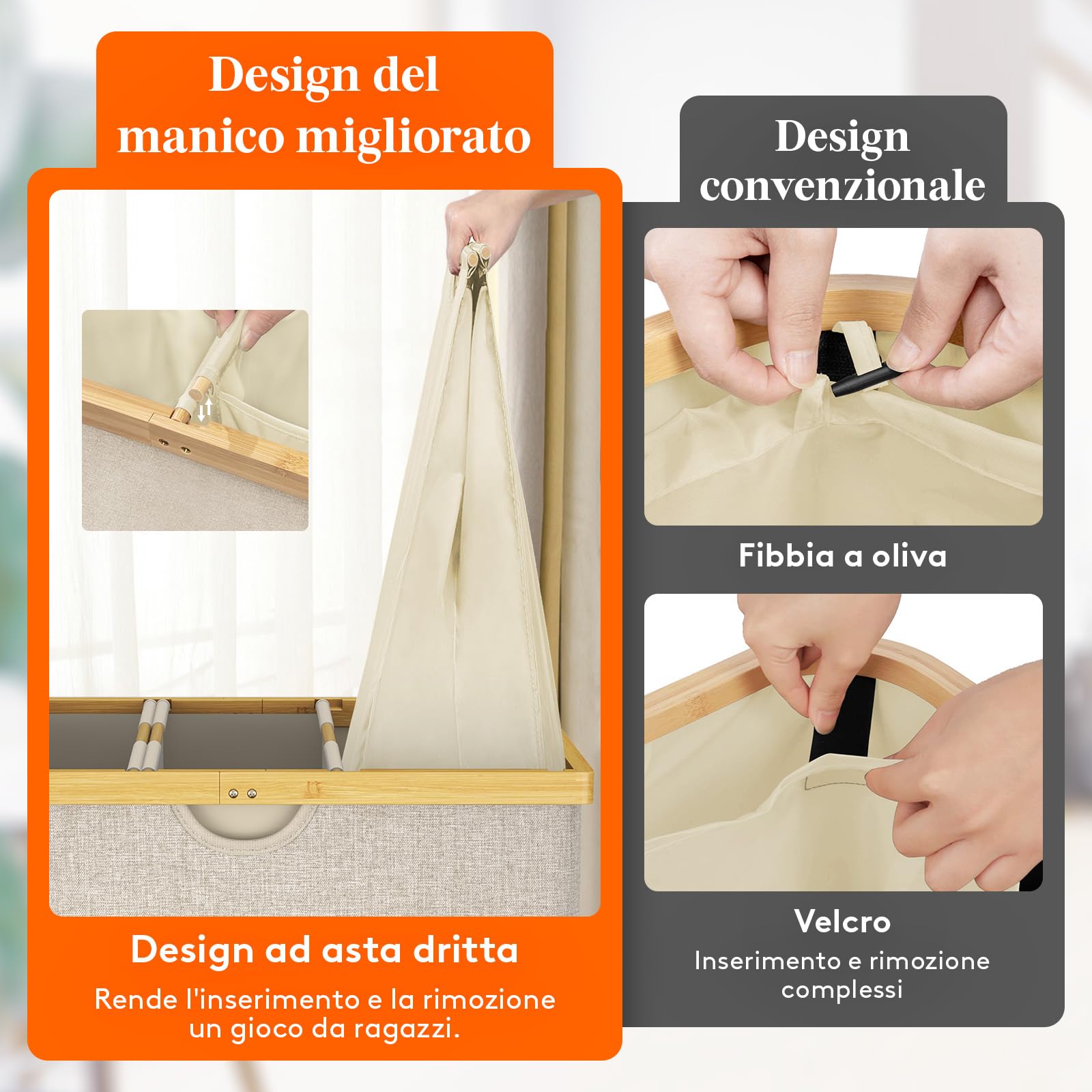 Lifewit 170 L Cesto Portabiancheria in Bambù, Grande Portabiancheria Sporca con Coperchio, Cesta Biancheria Pieghevole con Sacchi Rimovibili per Camera, Bagno, Lavanderia, Beige