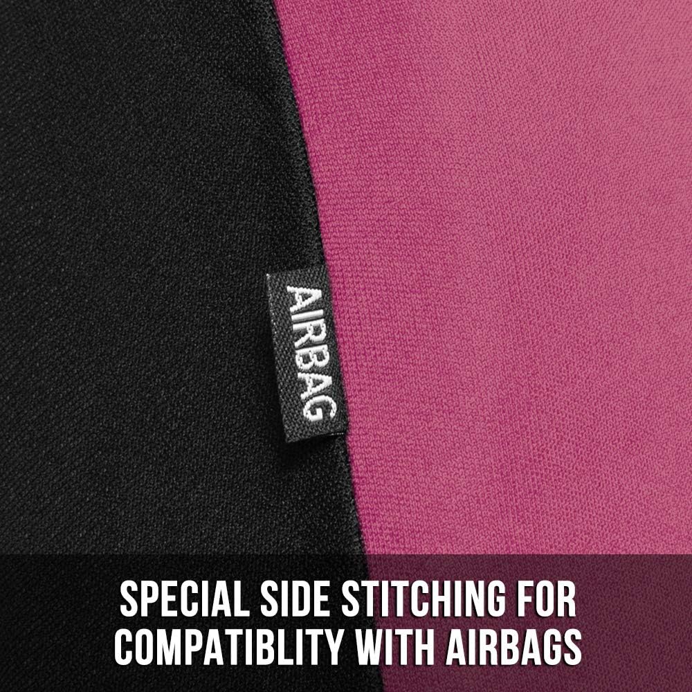 BDK Two-Tone Pink Heels Car Seat Covers Full Set with Steering Wheel Cover and Seat Belt Pads – Front and Rear Covers with Matching Embroidered Accessories, Fits Most Cars Trucks Vans SUVs, SCPRINTS