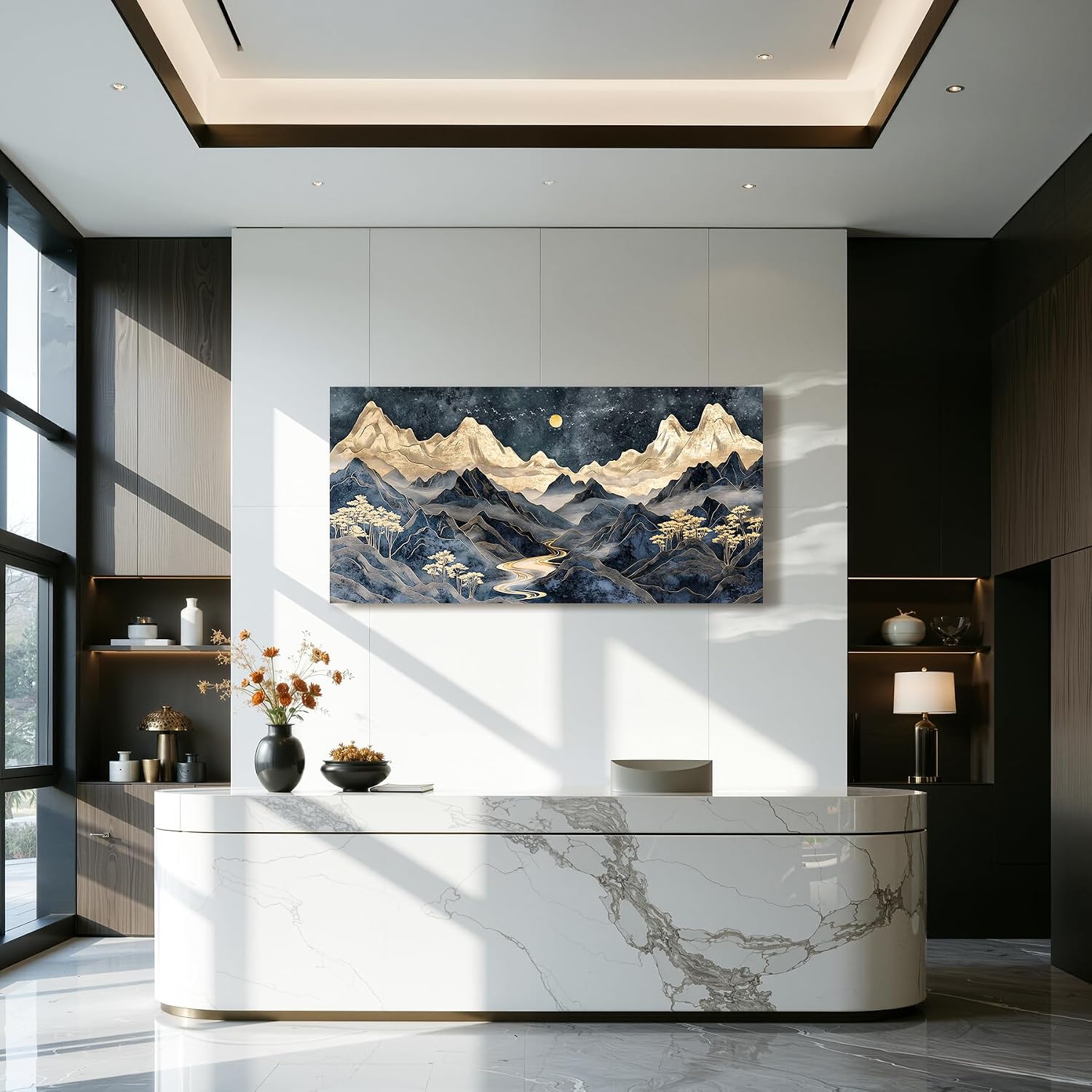 Kinetrix Modern Luxury Mountain Large Wall Art Office Wall Decor Black Gold
