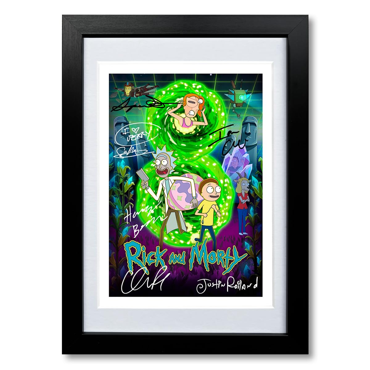Rick & Morty S8 TV Cast Signed A4 Poster Photo Print Framed Autograph Gift Show Justin Roiland Chris Parnell (A4 Black Framed & Mounted)