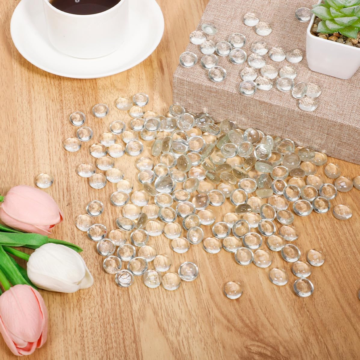 200pcs Flat Glass Beads Vase Filler Marbles with Polished Surface, Versatile Use and Easy to Clean Decorative Pebbles for Fish Tank and Outdoor Gardening