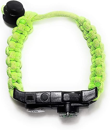 Miniatura 29 de Brazalete de supervivencia – Kit de equipo de emergencia táctico con luz LED SOS, cuchillo, 550 grados, ajustable, multiherramientas, iniciador