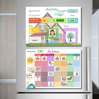 Pictograma Escuela Preparatoria Calendario Educativo Montessori Niño 3-8 años Planificador Semanal 114 imanes Semanal Rutinas Diario Grabable Autonomía Organización lúdica