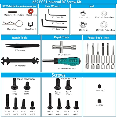 Miniatura 3 de Soporte de coche RC y 652 piezas RC Tornillos RC Estación de trabajo de reparación de estación de trabajo RC Kit de hardware universal RC Tornillo