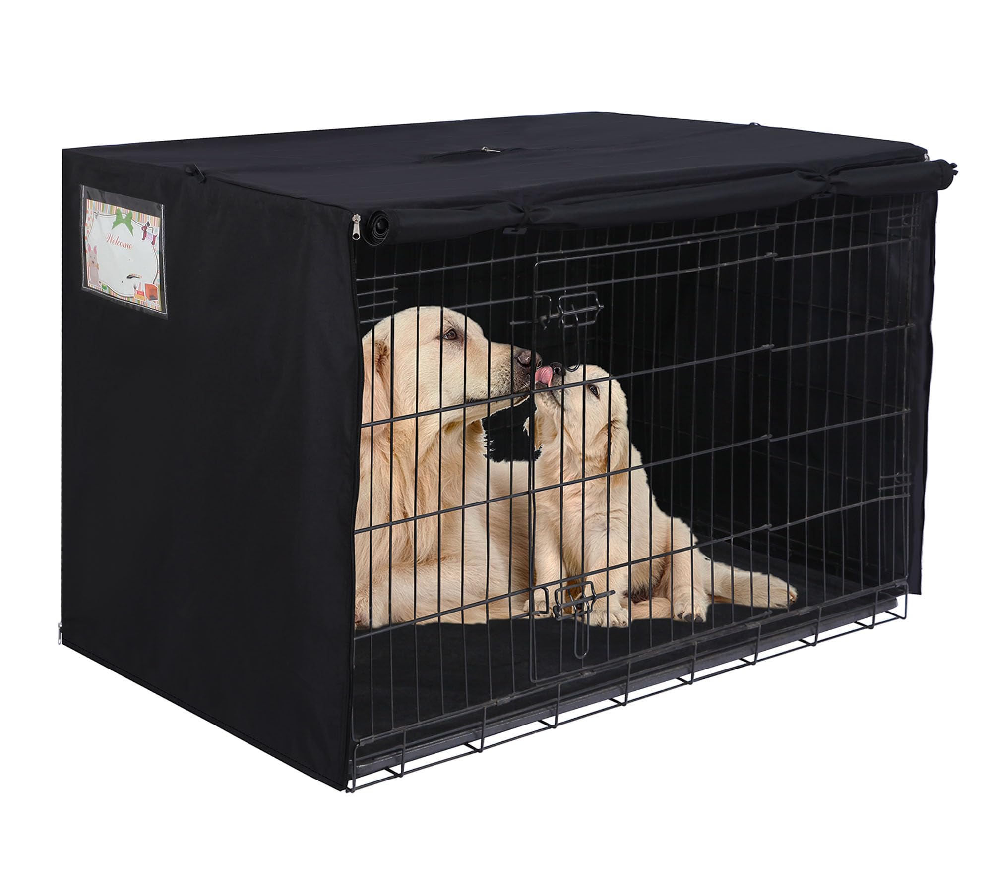 HiCaptain Polyester Dog Crate Cover Heavy Duty Windproof Pet Kennel Cover  for Wire Crate Indoor Outdoor Protection 54 Inches XXL (Black)