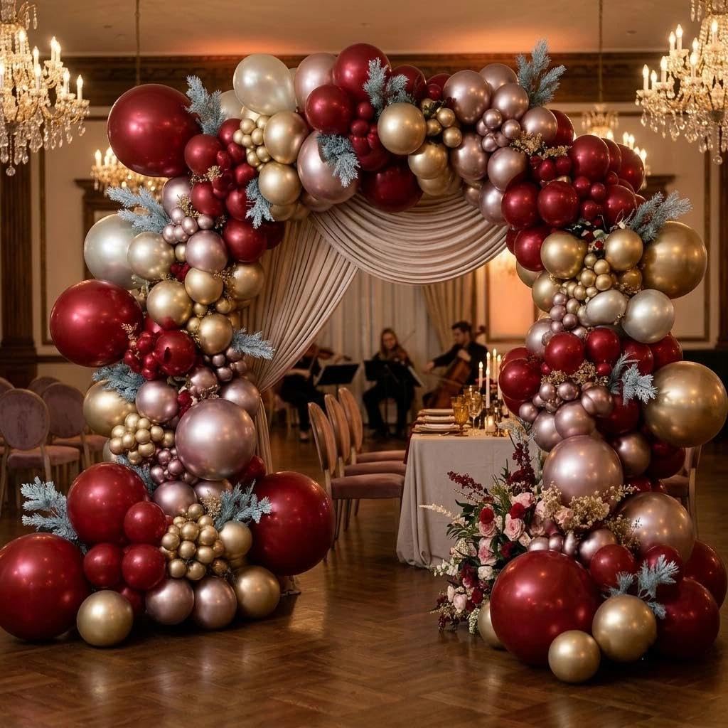 Ciemnoczerwona złota girlanda balonowa, podwójne wypchane bordowe złote balony, kasztanowy czerwony balon łuk zestaw na ślub urodziny rocznicę ślubu Nowy Rok dekoracje imprezowe
