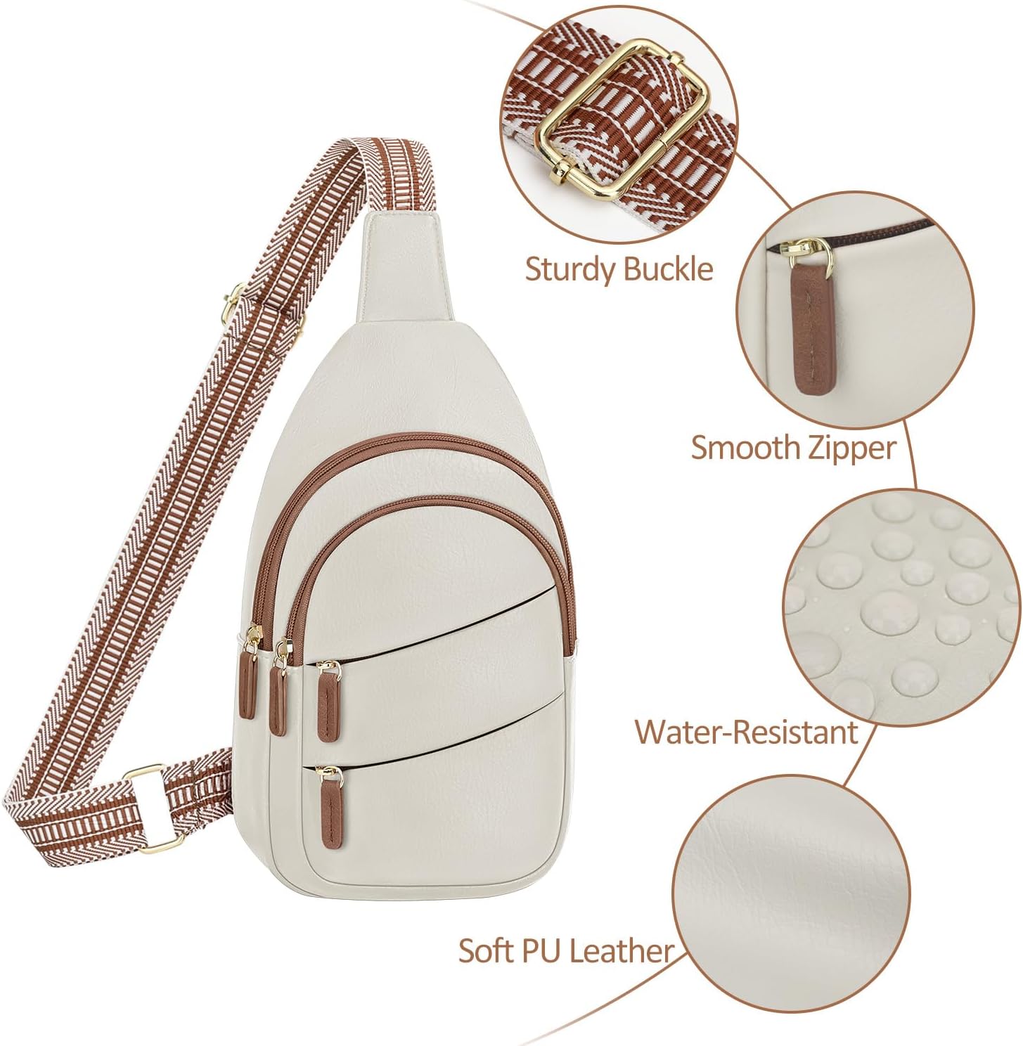 Crossbody Bags for Women Small Sling Bag Waterproof Cross Body Chest Bag Fanny Pack Travel Purse for Camping Hiking Travel Beige - Image 6