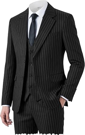 SOLOVEDRESS Mens Suits Striped Tuxedos 3 Piece Pinstripe Casual Formal Business Men Suit Groomsman Male Groom for Wedding