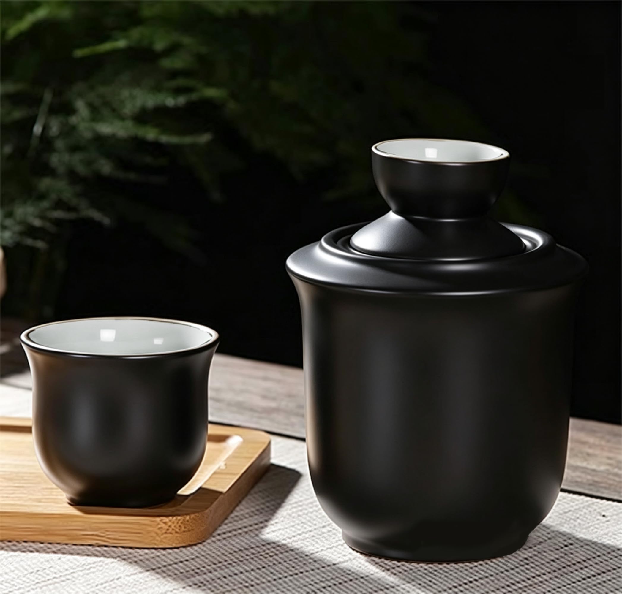 Set da sakè in ceramica 3 in 1, 1 bottiglia Tokkuri e 1 tazza Ochoko, 1 scaldabagno