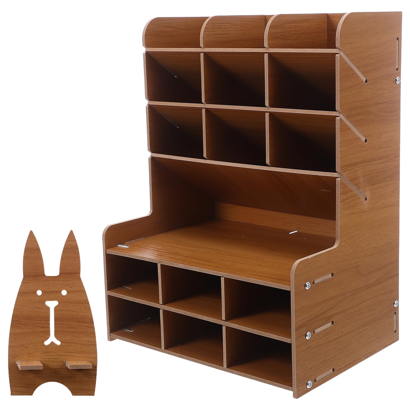Organisateur de bureau bois avec compartiment stylos et règle pour bureau d'étudiant ordonné