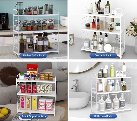 Ayarlanabilir Raflı 40cm Baharatlık, Organizer, Düzenleyizi Tezgahüstü Banyo, Mutfak, Ofis Model-1 (Beyaz)