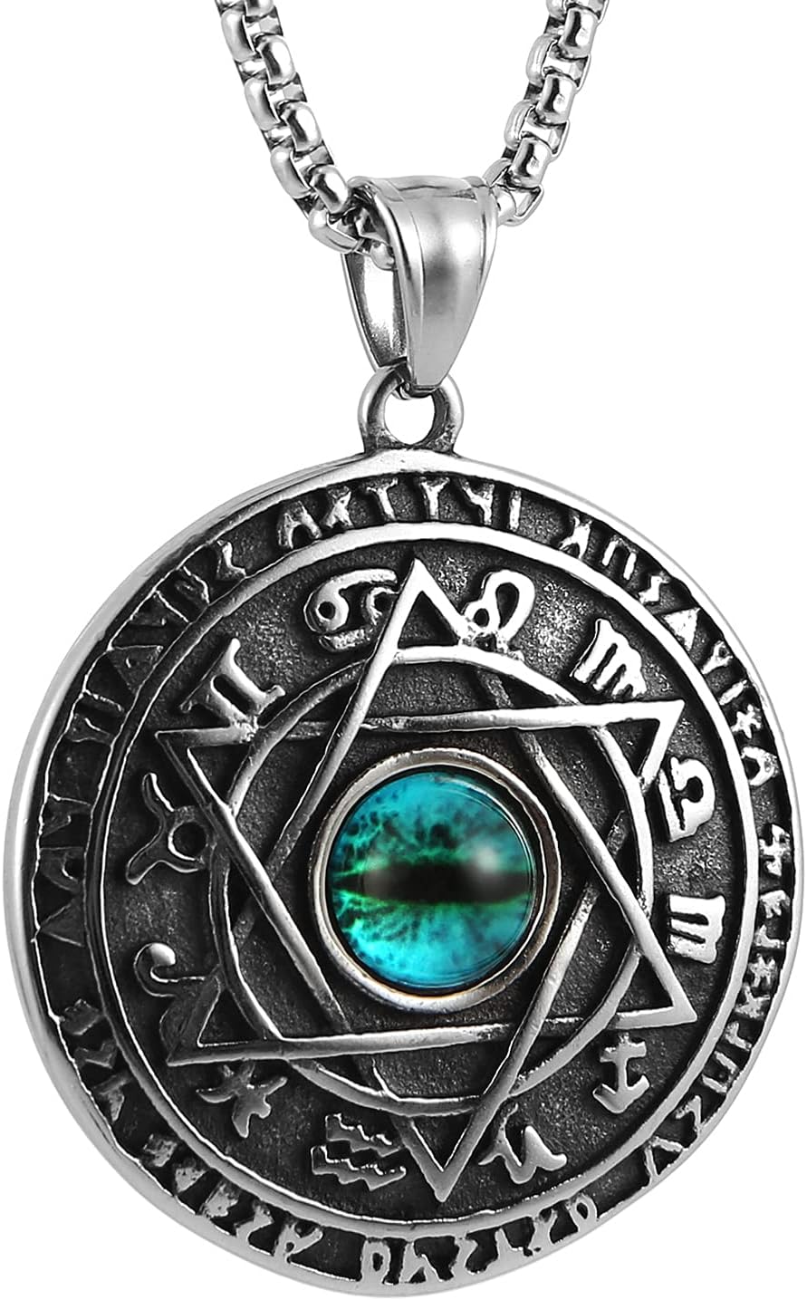 STWTR Red Eye Amulet Seal Solomon Hexagonal Star Twelve Constellation Pendant Blue Eye Stainless Steel Necklace