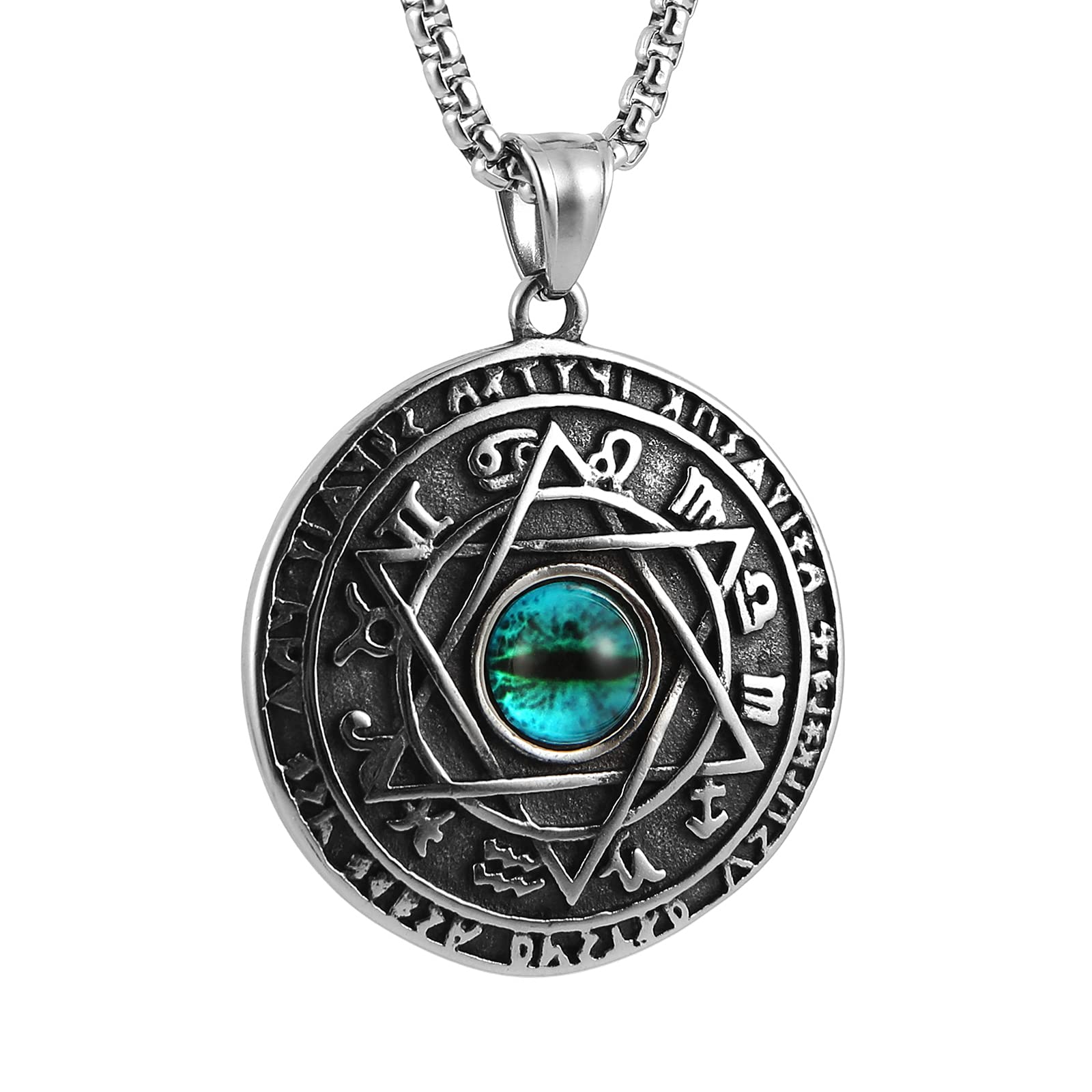 Sponsored Ad - STWTR Red Eye Amulet Seal Solomon Hexagonal Star Twelve Constellation Pendant Blue Eye Stainless Steel Necklace