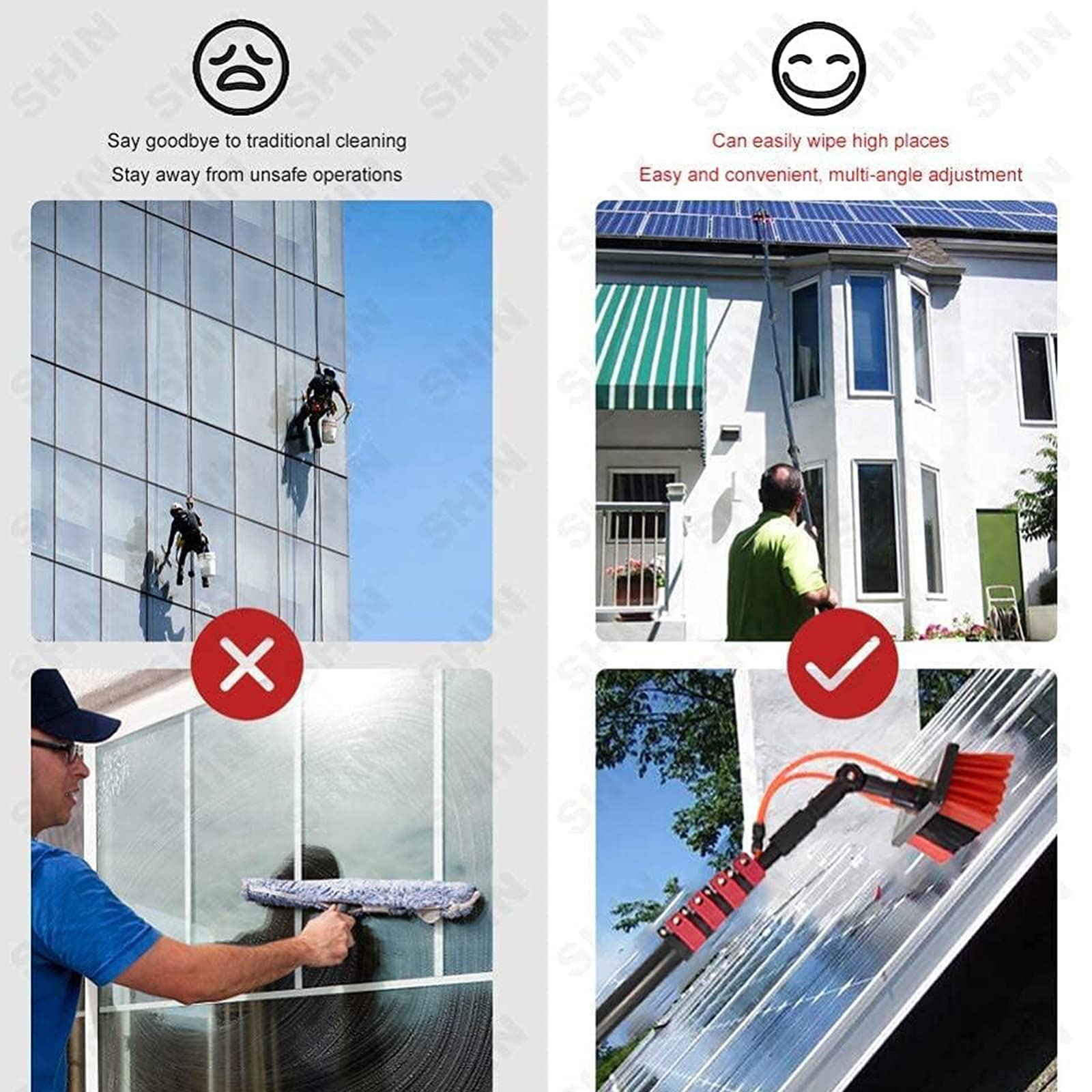 Kit de Cepillo cópico con alimentación de Agua Limpiador Extensible para Ventanas de Exteriores Limpieza de Paneles solares y fotovoltaicos Cabezal de Cepillo de 55 cm 7 2 m/24 torte