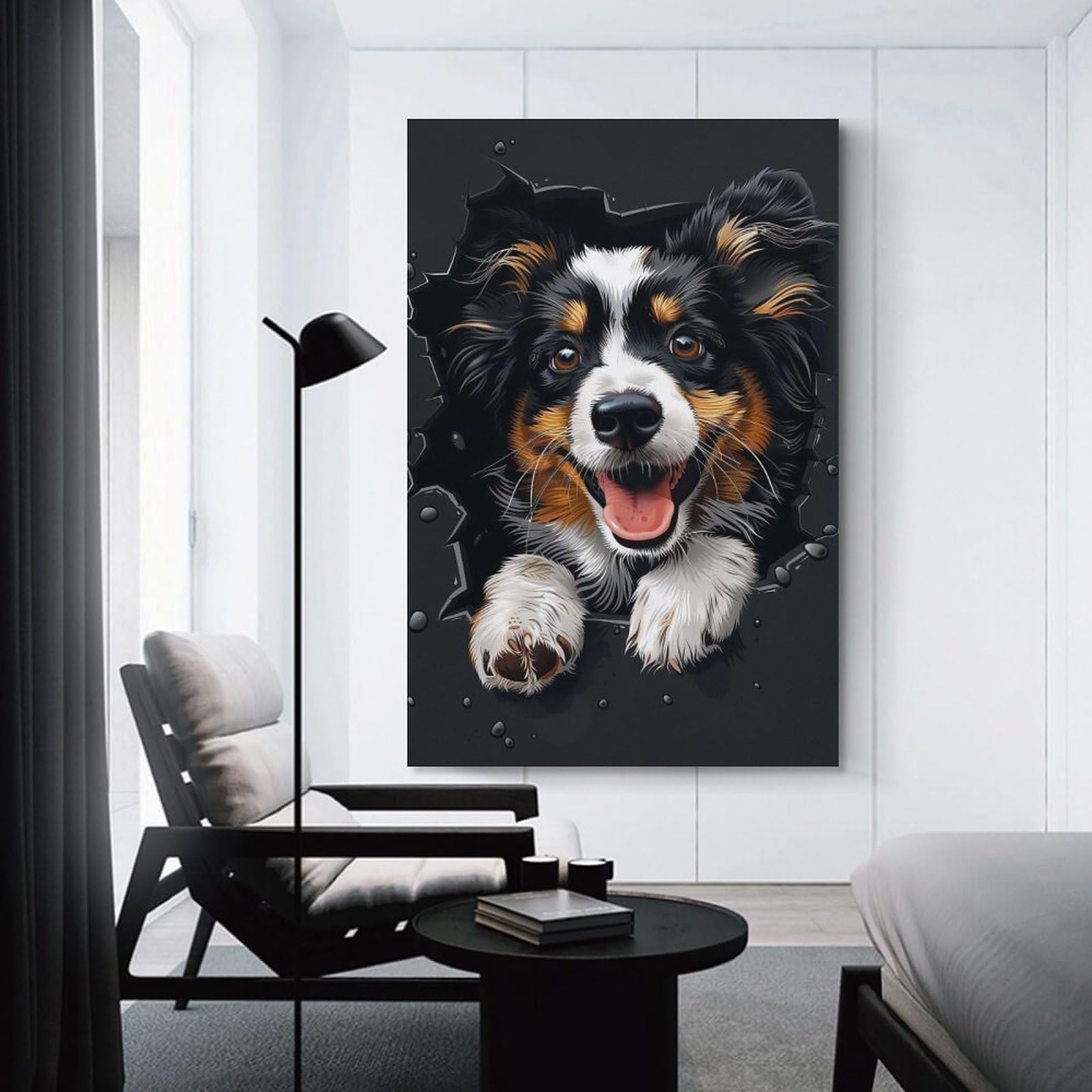 Junmoney Shetland Sheepdog Hanging Wall Art 16x24inch(40x60cm), for New Homes, Bedrooms Or Workspaces, Thoughtful Wall Decor for Art Lovers