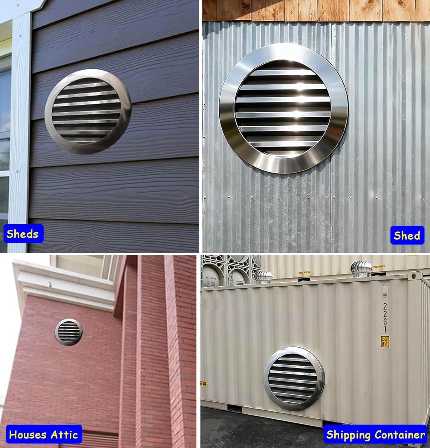 Stainless Steel Ventilation Gable Vent Cover - 34" Round Access Panel with Protective Screen for Superior Outdoor Airflow, Durability & Weather Resistance