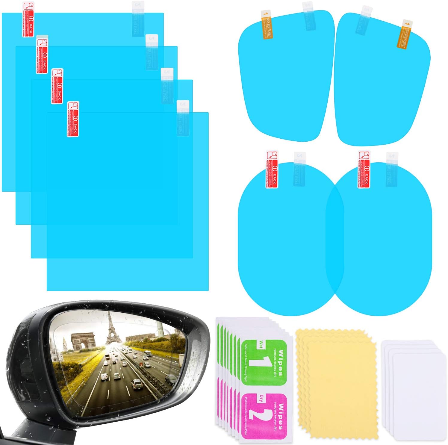 8 Pieces Car Rearview Mirror Film Rainproof Waterproof Anti Fog Nano Coating Car Film for Side Windows, Various Shapes
