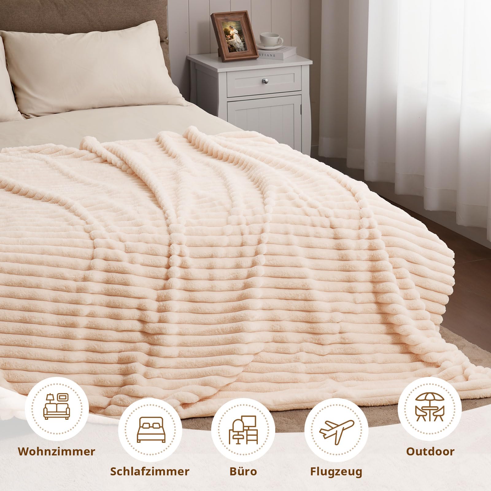 Coperta Pelliccia Sintetica Matrimoniale, Coperta Invernale Ultra Morbida Pelosa Plaid Pelliccia Finta Calda Extra Large per divano camera letto (Albicocca, W130 x L160CM)