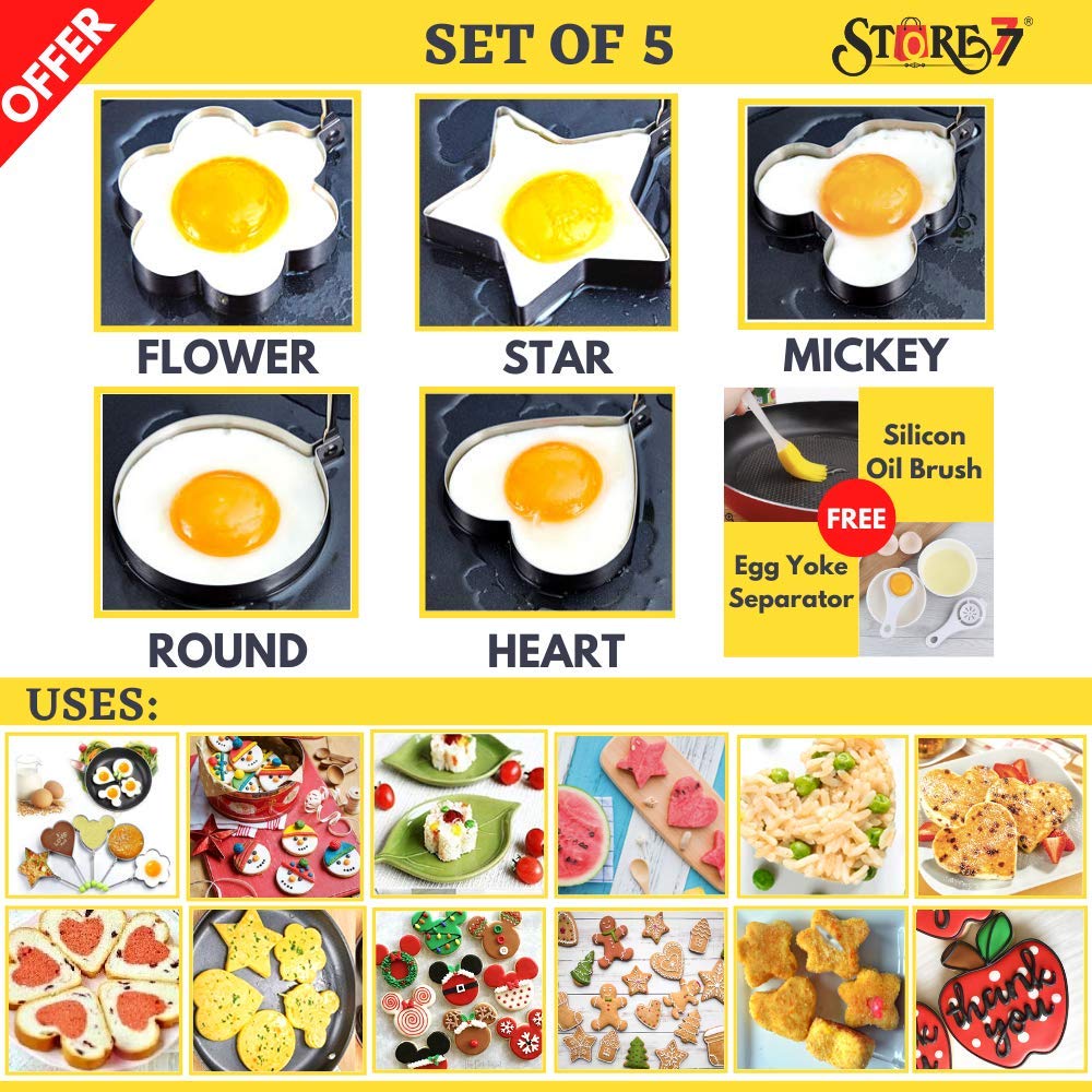Connectwide Stainless Steel Fried Egg, Pancake Mould, 5-Pieces, Silver 1