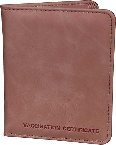 Garfoniex 4 x 3 pulgadas CDC - Funda protectora de cuero para tarjeta de vacunación Covid para viajes de negocios (rosa)