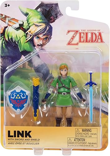 Nintendo Legend of Zelda - Figura de eslabones de 4 pulgadas con espada y escudo