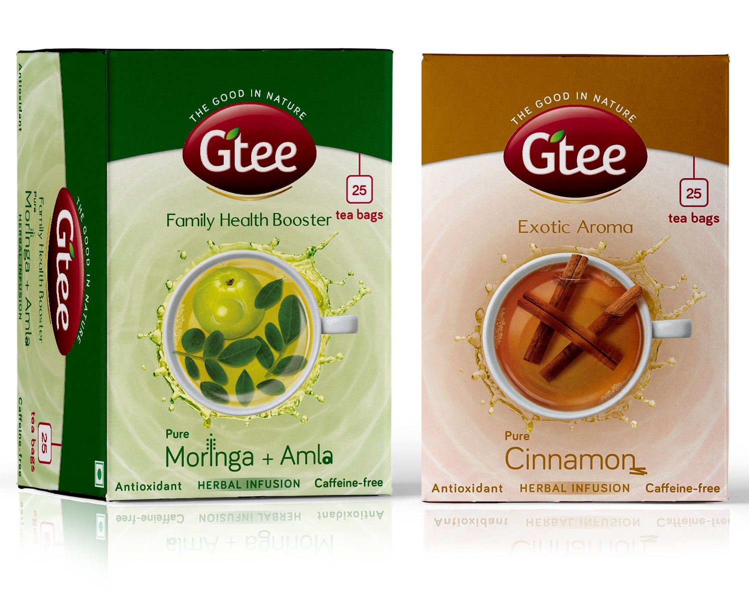 GTEE Moringa Tea Bags & Cinnamon Tea Bags, 25 Tea bags (Pack of 2)
