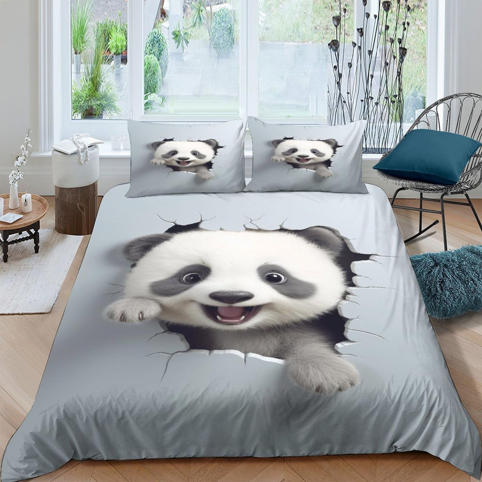 Housse de couette panda 3D résout le manque de confort literie enfant 220x240cm