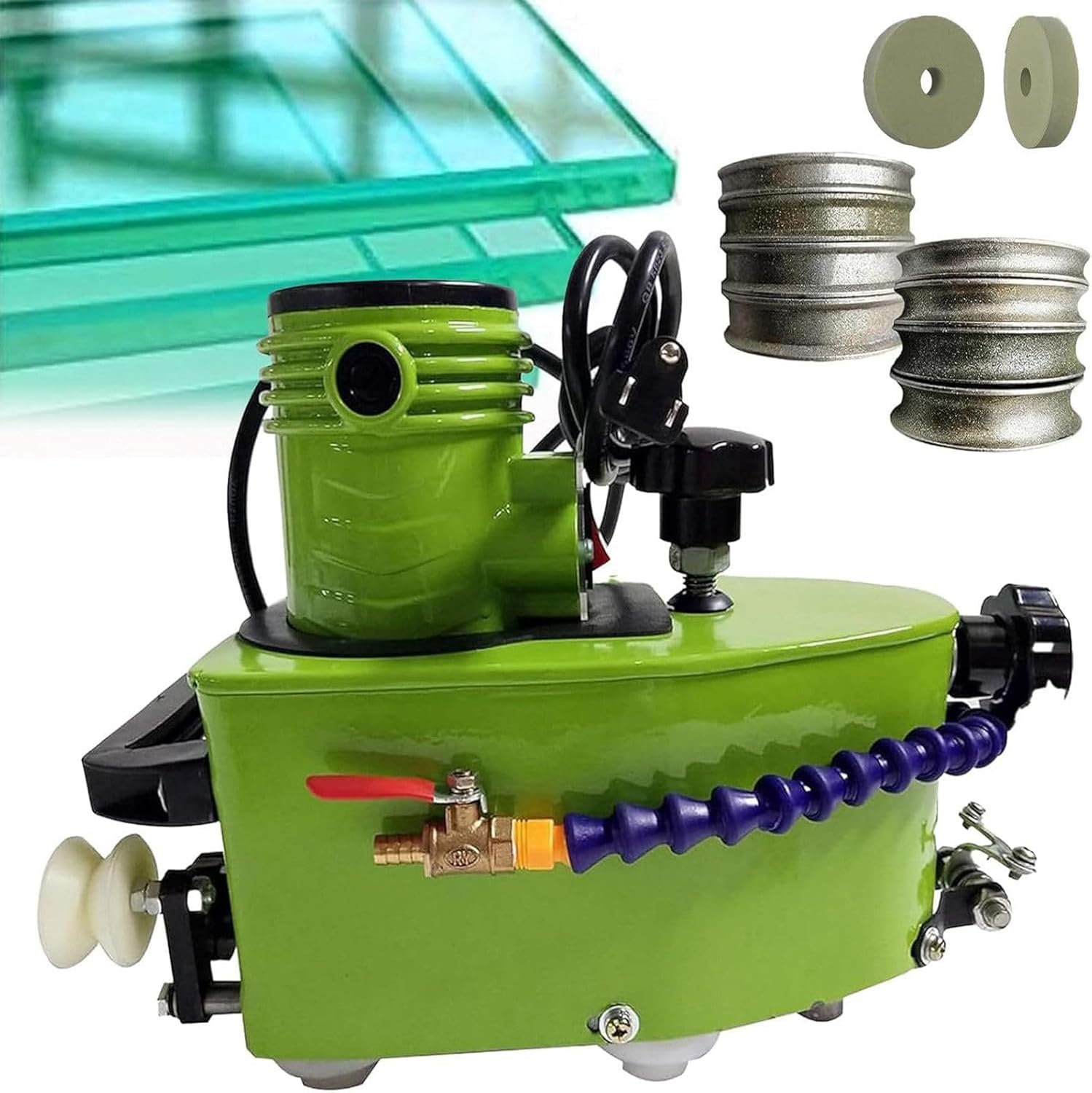 Compact Glass & Stone Edging Machine with 8 Diamond & 2 Polishing Wheels, 800W Powerful & Portable for Straight, Round, and Bevel Edges. Your Go-to Tool for DIY Projects Anywhere