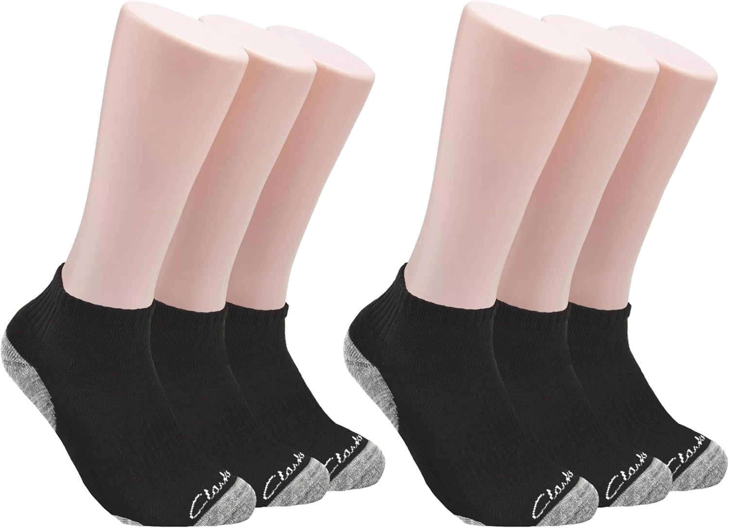 Clarks Men's Sport Half Cushion Low Cut Socks 6 Pair, Black, Men's 7-12 Shoe