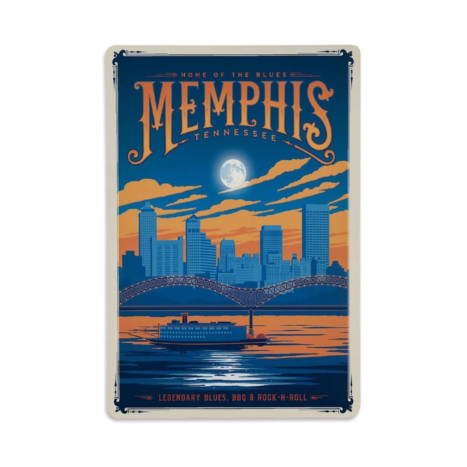 Vintage Travel Poster Memphis TN Metal Tin Sign Wall Decor for Cafe, Club, Garden Metal Poster 8x12Inch