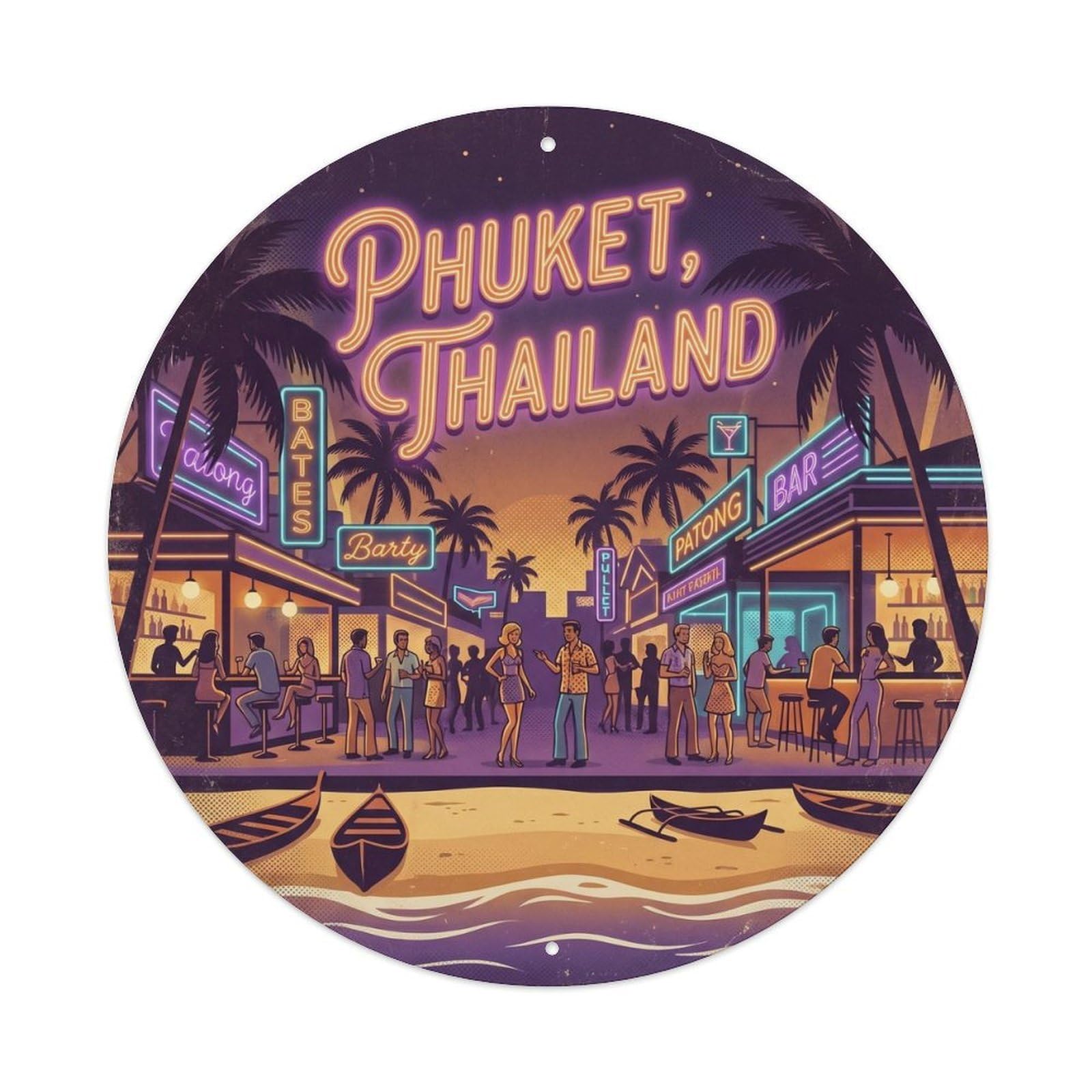 Yrnq 8X8inch Vintage Style Phuket Patong Beach Island Night Sunrise Paradise Metal Tin Sign