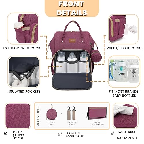 Miniatura 3 de Mochila para pañales con cambiador, funda para chupete, bolsa de bebé para niños y niñas pequeños, grande, elegante, impermeable, bolsa de pañales