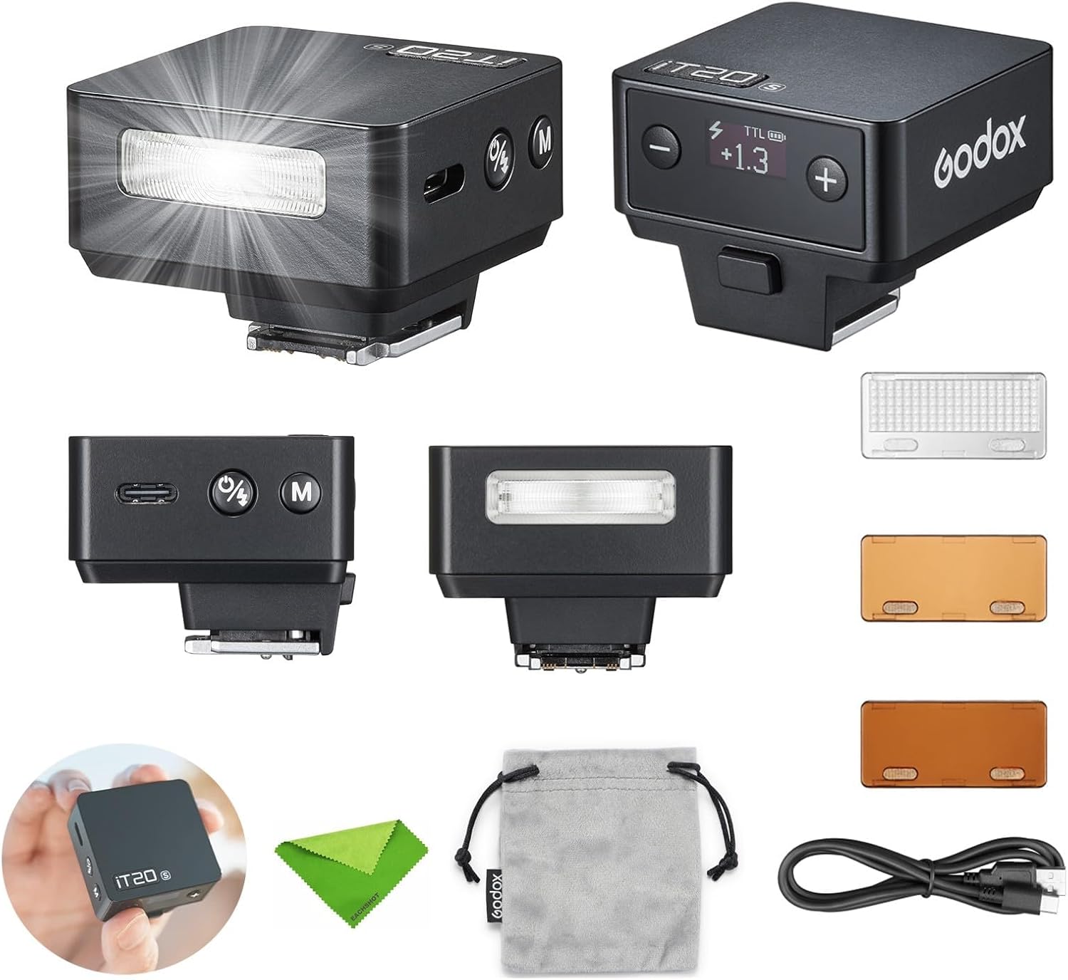 Godox iT20 S iT20-S TTL Flash for Sony, 700 Full Power Flash, 1.5s Recycling Time, Built-in Lithium Battery, Mini Flash Speedlight with Color Filters (NO HSS, Black)