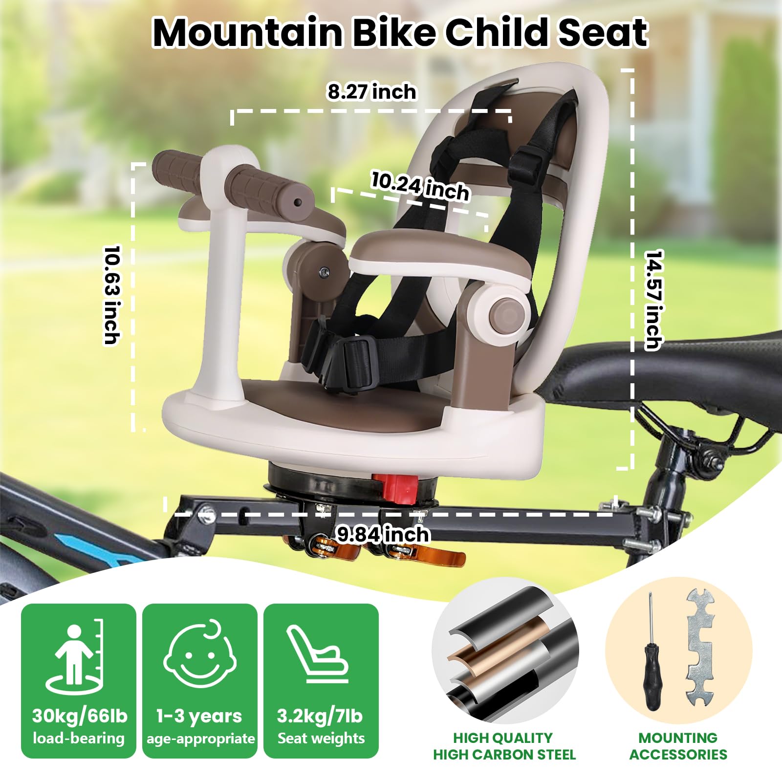 auvstar Seggiolino Bici per Bambini Anteriore,Seggiolino Anteriore per Bicicletta,Adatto A Mountain Bike E Biciclette
