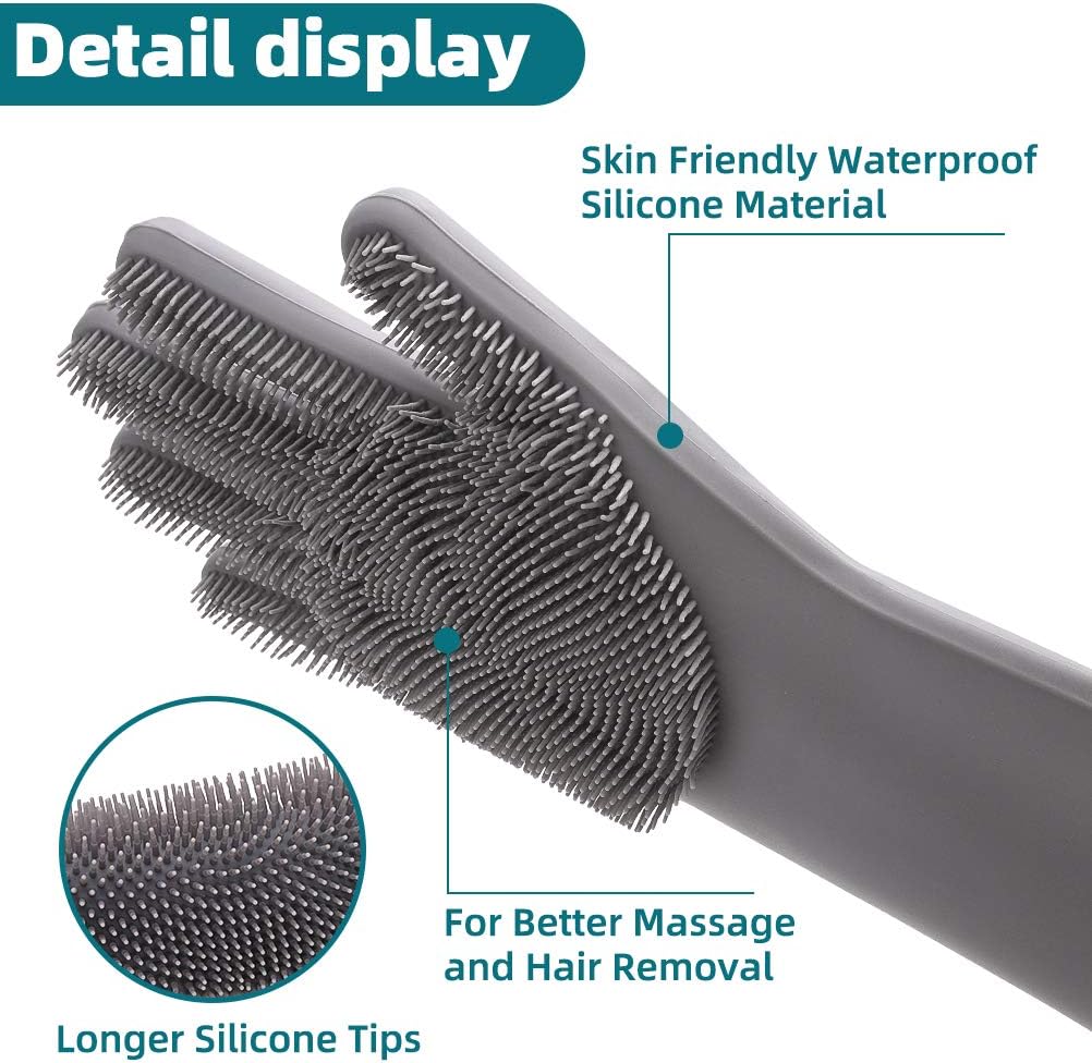 PAWCHIE Extended Edition Pet Grooming Gloves for Dogs & Cats, Waterproof Hair Removal Brush with Longer Silicone Tips, Gloves with Splicing Sleeve for Pet Bathing, Enhanced Five Finger Design