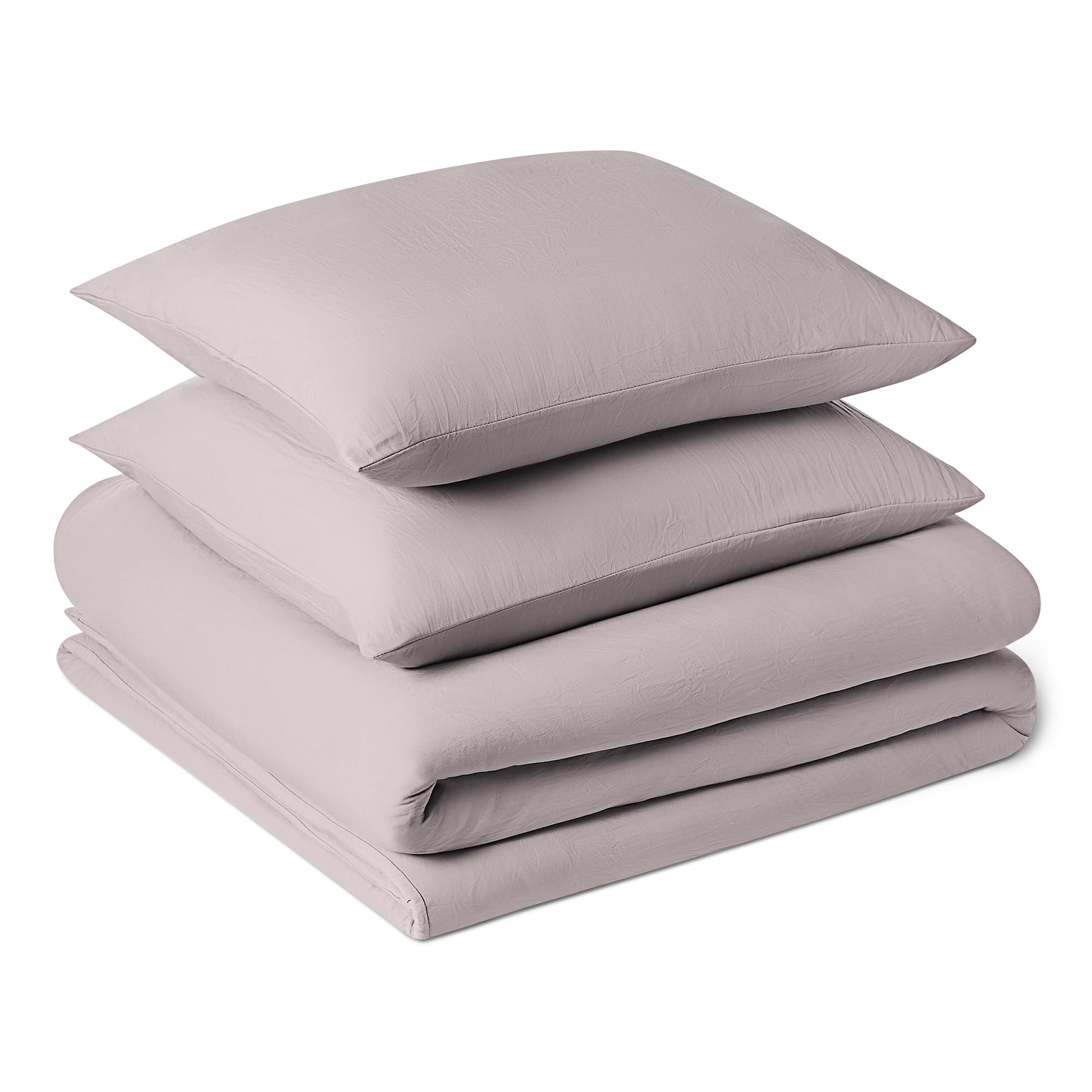 Amazon Basics 3-Piece Brushed Microfibre Double Duvet Set, Extra Soft Bedding, Relaxed Lived-In Look with Natural Creases, No Ironing Required, Duvet Cover 200x200 cm & 2 Pillowcases 50x80 cm, Purple
