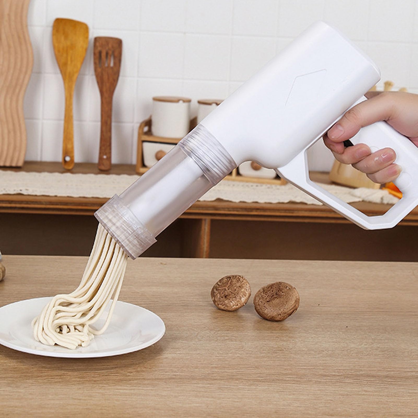Ejoyous Máquina para Hacer Pasta Máquina para Hacer Pasta Eléctrica ABS para Fideos Portátil Inalámbrica 1500 MAh con Discos Moldeadores Prensado Automático Tamaño Compacto para los Amantes de la en