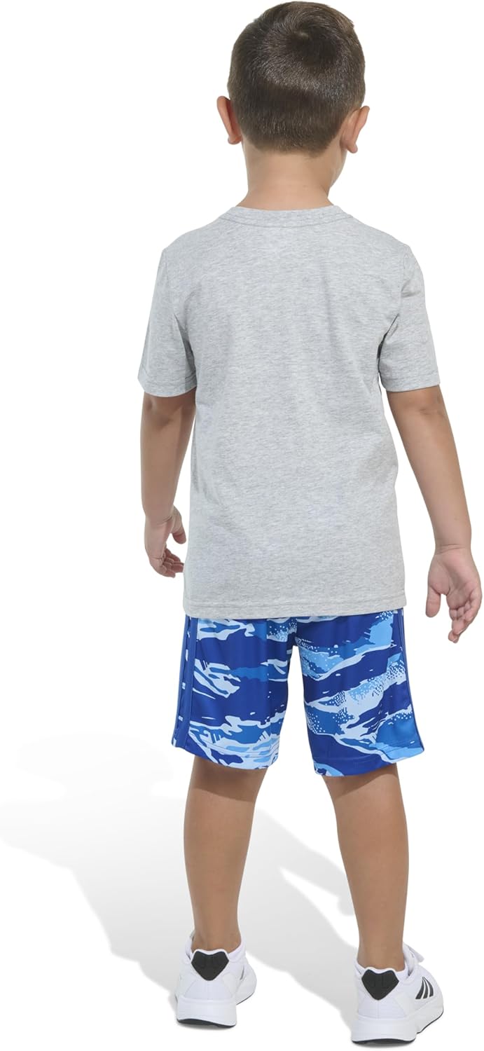 adidas boys Short Sleeve Cotton Heather Tee Shirt and Aop Camo Short Set - Image 5