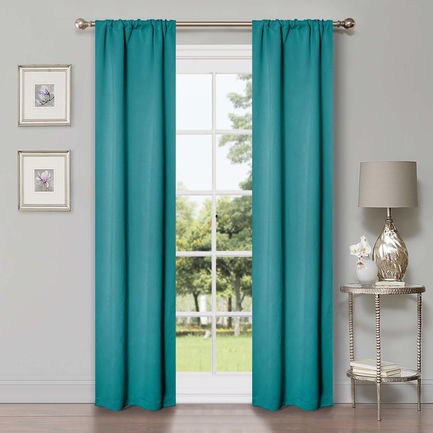 Superior Blackout Curtains, Room Darkening, Bedroom, Drapes, Kitchen, Living Room Window Accents, Sun Blocking, Thermal, 2 Pack, Rod Pocket, Solid Blackout Curtains, Set of 2, 26" x 84", Aqua