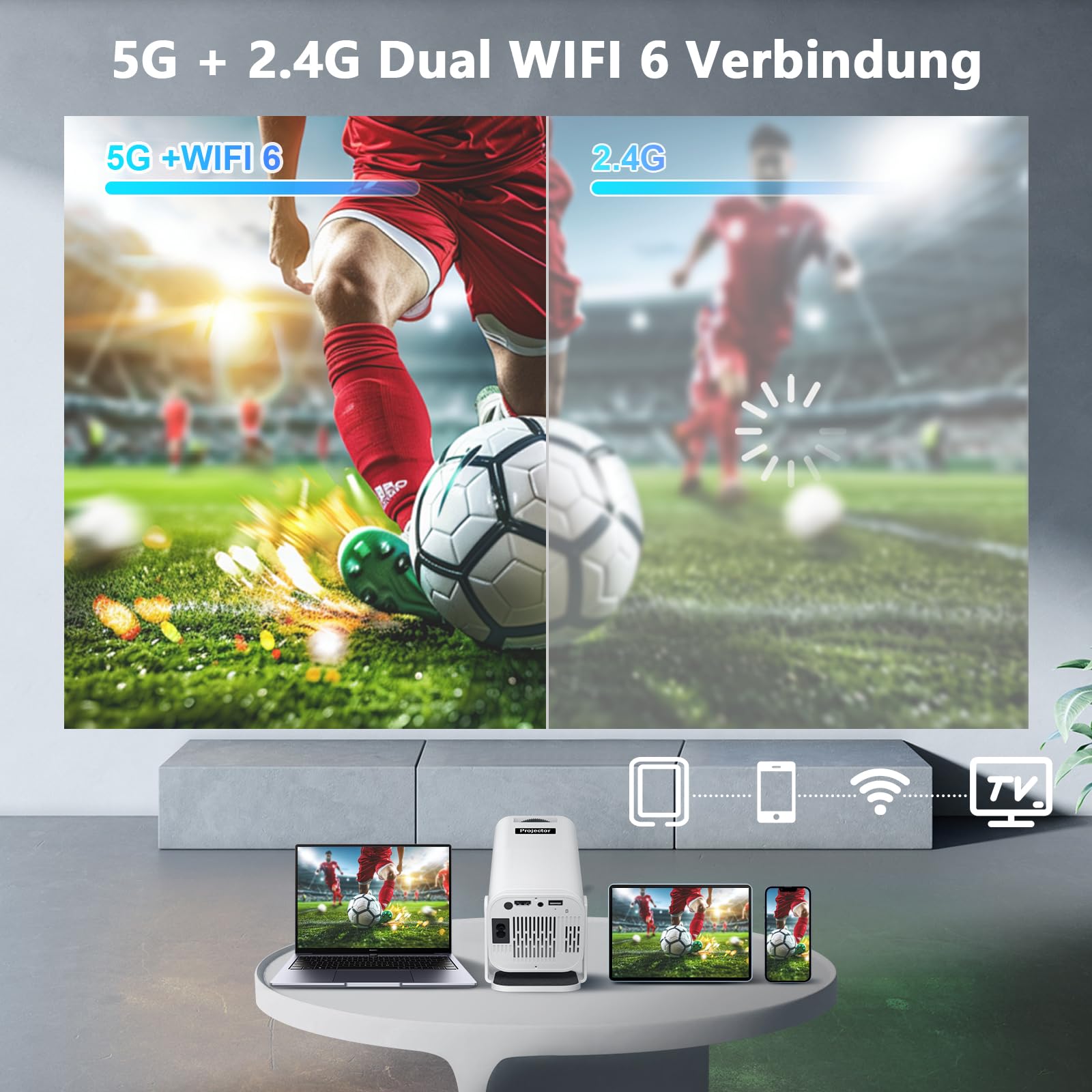 Beamer Mini Projektor mit Android 13 WiFi 6 Bluetooth 5.2 Mini Beamer 4K 1080P Unterstützung Automatische Trapezkorrektur Smart Außenprojektor Kompatibel Phone/HDMI/USB (amx500 weiß)