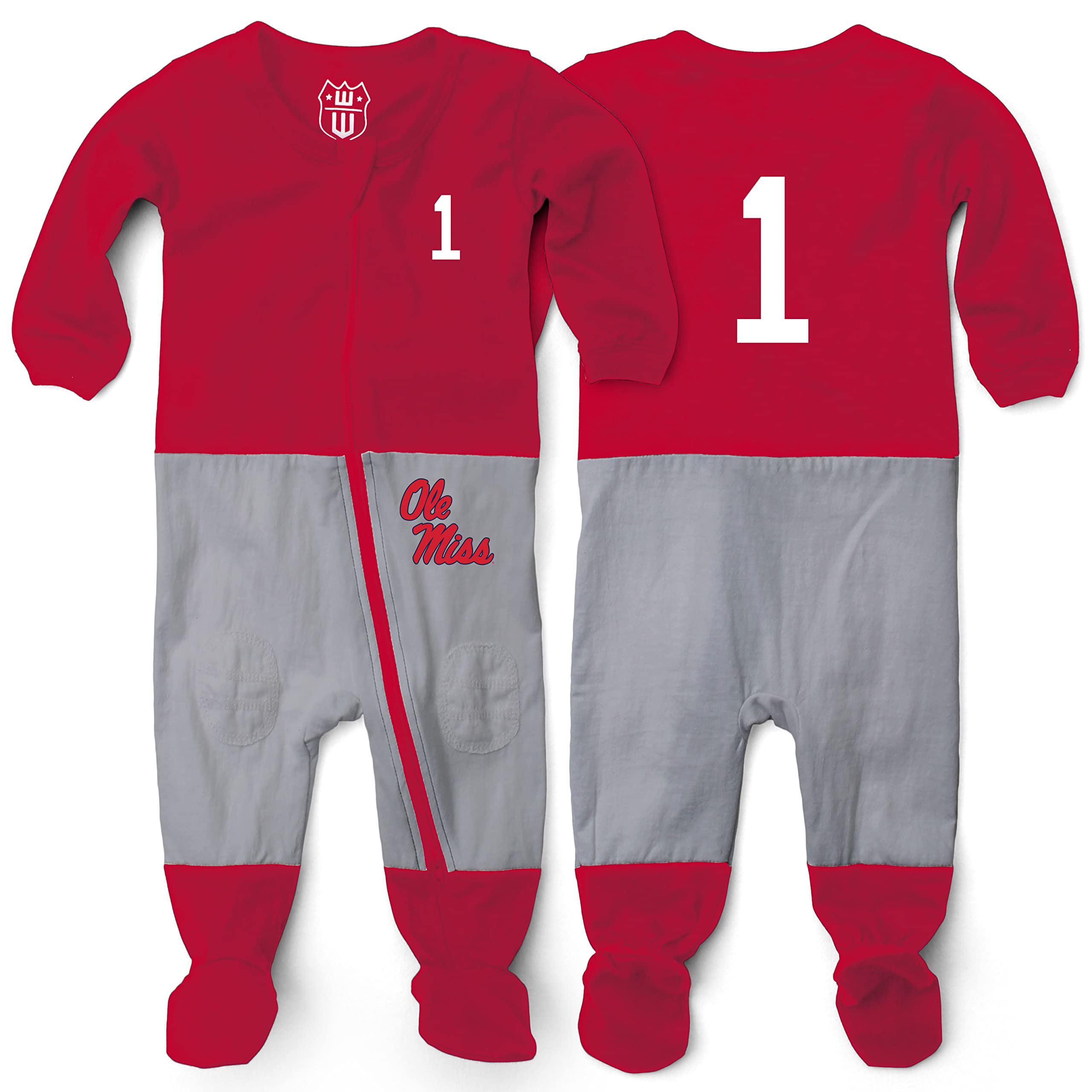 Wes and Willy Baby College Sports Fan Football Jersey Sleeper (Ole Miss Rebels, 6 Months) Red