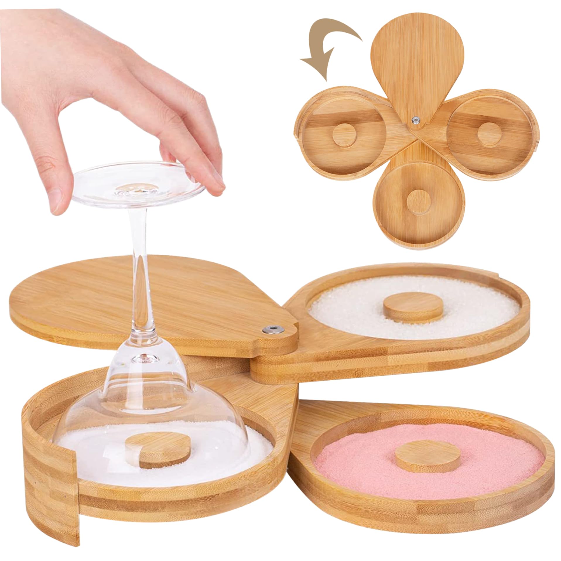 Margarita Salt Rimmer 3-Tier Bamboo Bar Bar Glass Rimmer pour l'assaisonnement de cocktails avec plateau à sommet d'éponge 6 en dia intérieure de sucre et de sel Rimmer pour Martini, Bloody Mary, Sal