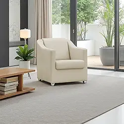 Poltrona Para Sala Decorativa Cadeira Reforçada Para Recepção Consultório Escritório Pé Cromado - Clique E Decore (Bege)