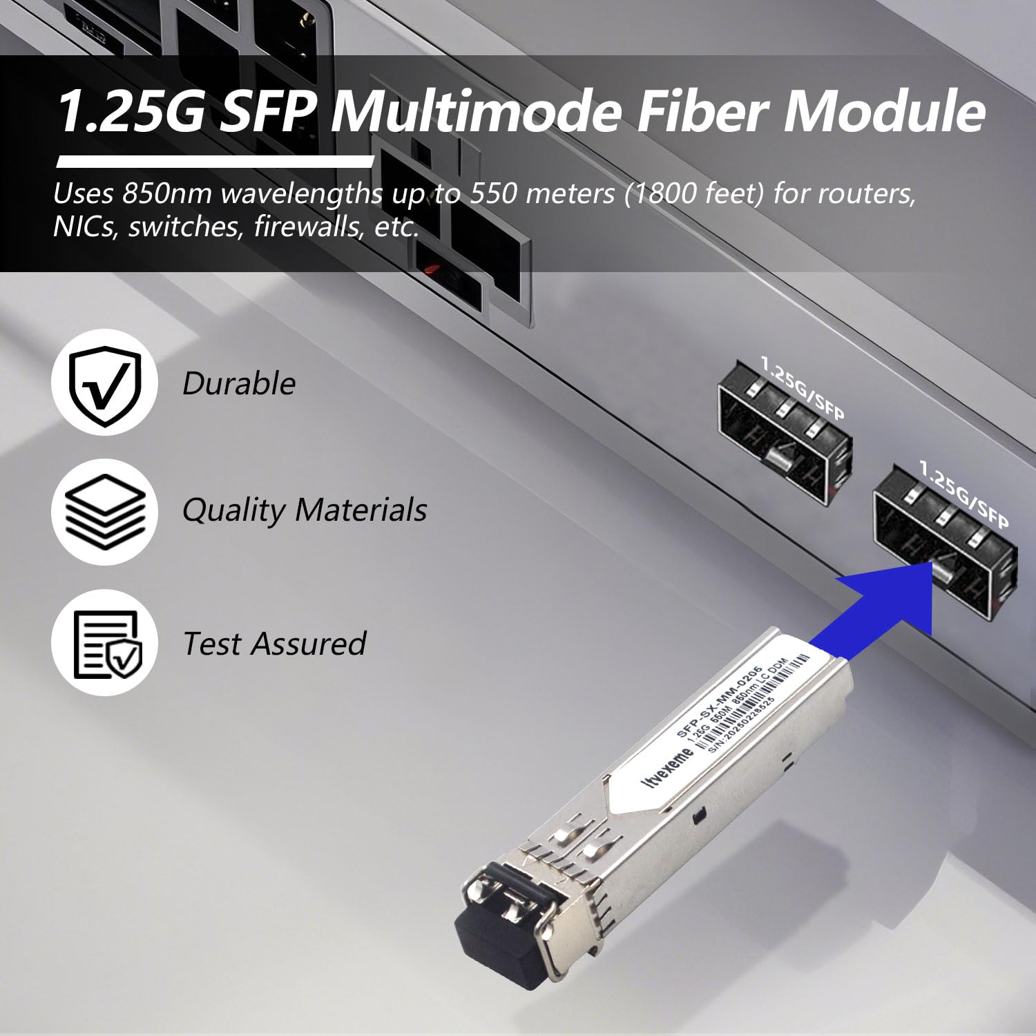 10 modułów SFP LC Multimode 1,25 G, nadajnik-odbiornik światłowodowy 1000Base-SX, 850 nm MMF, 550 m, do routera, karty sieciowej, przełączników, zapory ogniowej itp